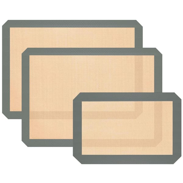 Food-Grade Silicone Grey Baking Mat Non Stick Oven Sheet with Premium Fiberglass Feature 3 Pieces Baking Set