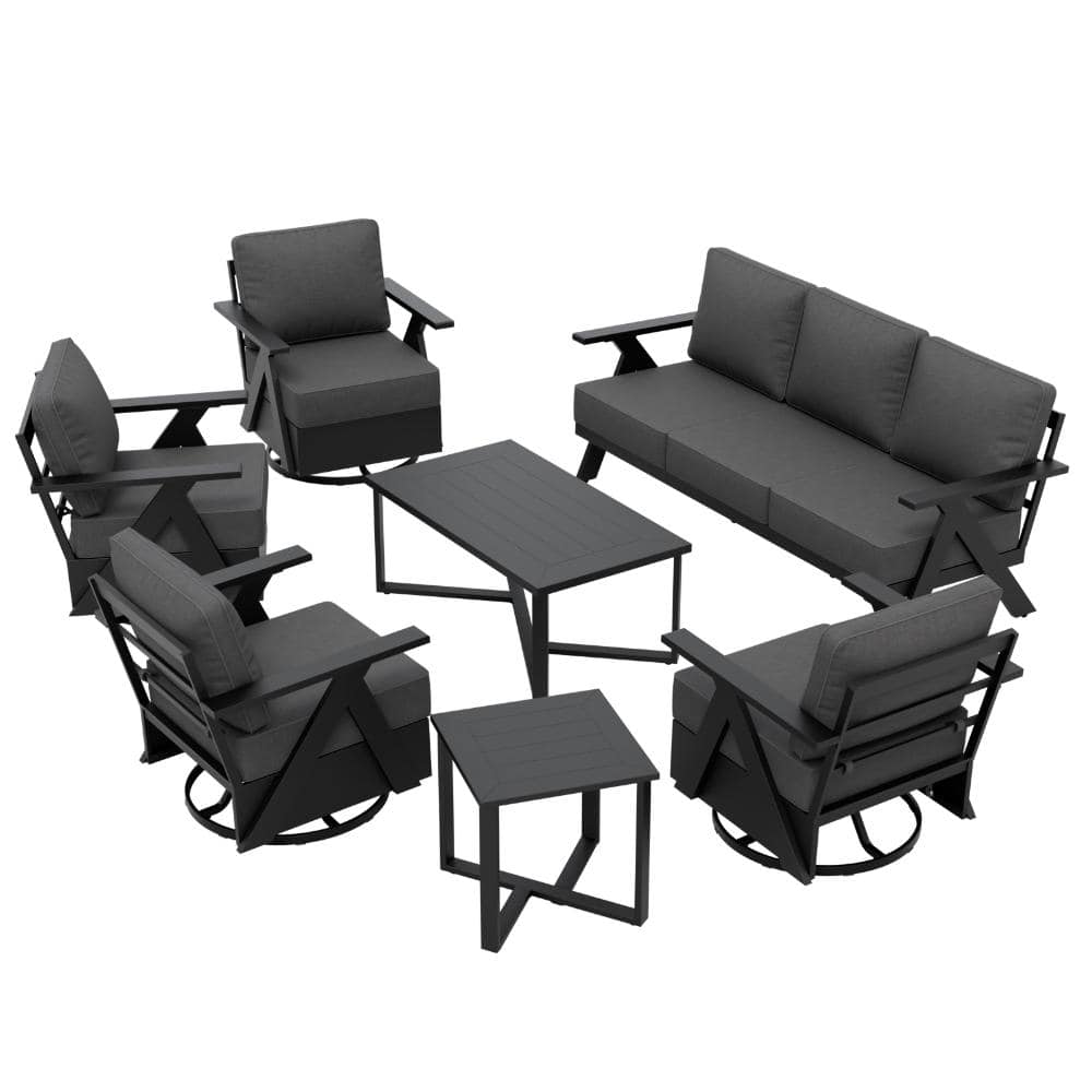 Aluminum Patio Conversation Set of 5 w/ Swivel Chairs, Side Table, Coffee Table & Couch Metal Adjustable Leg, Gray price history on PriceWatchPro
