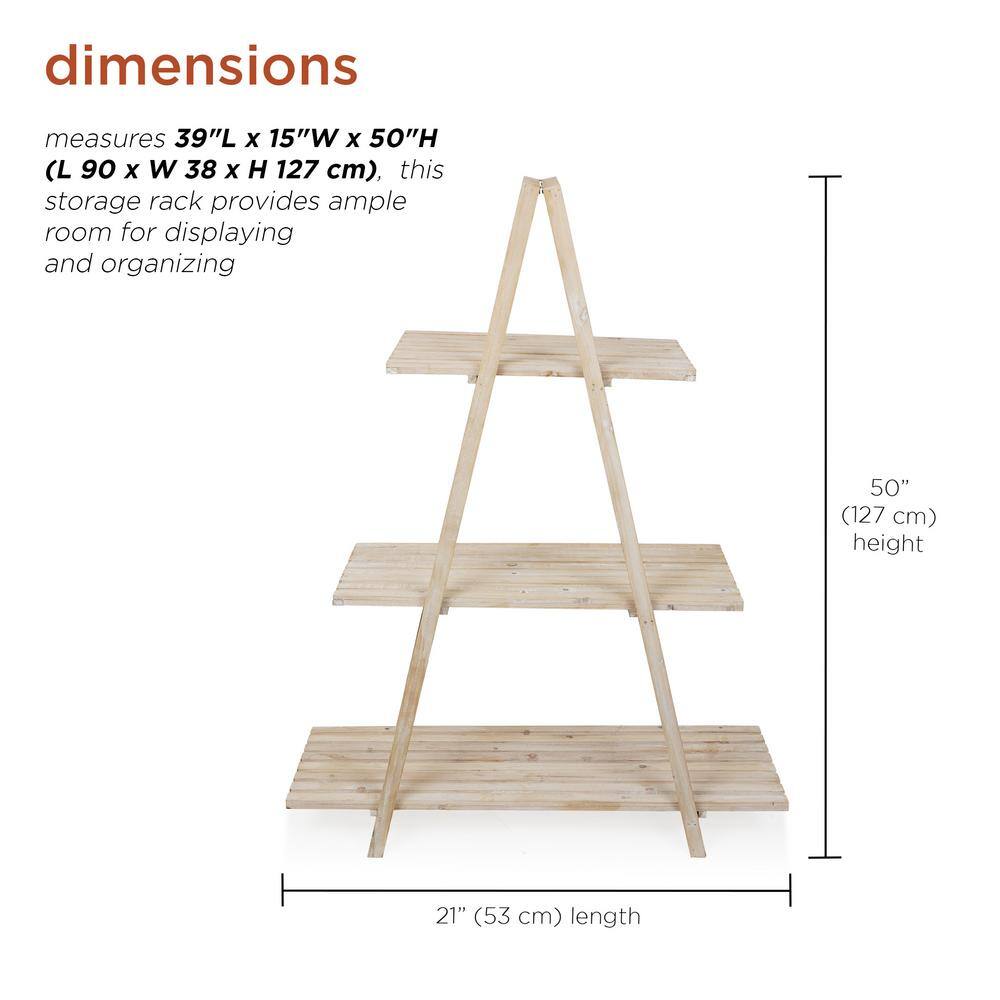Natural Fir Wood 3-Tier Triangular Storage Rack