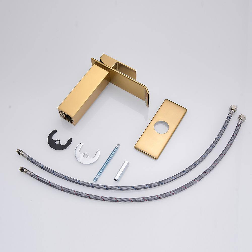 Brushed Gold Single-Handle Low-Arc Bathroom Faucet with Supply Line