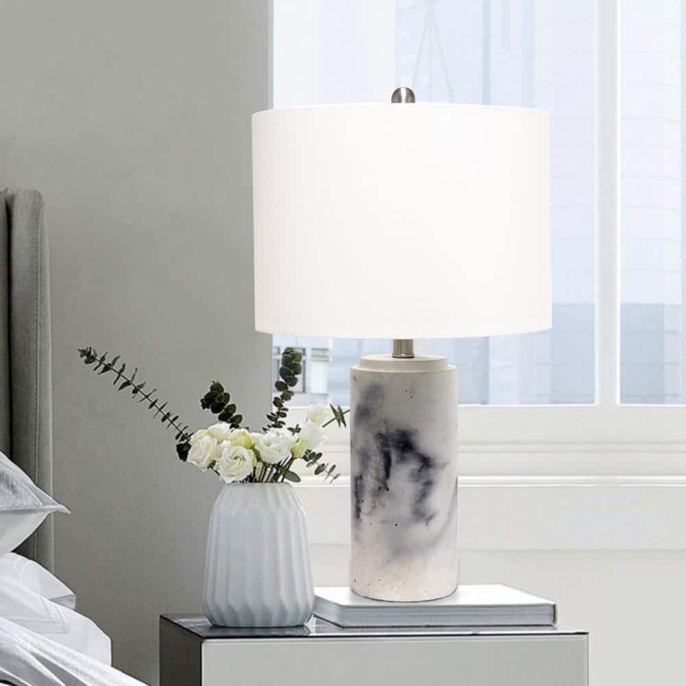 Chic Sophistication 16" White Marble-Effect Concrete Table Lamp