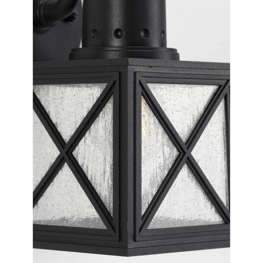 Black Composite Polymer Outdoor Wall Lantern with Seedy Glass Shade