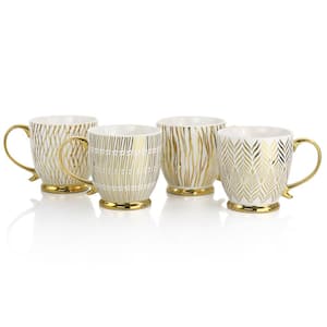 Gold Fin. 4-Piece 16.7 oz. Gold Electroplated Fine Ceramic Beverage Mug Set