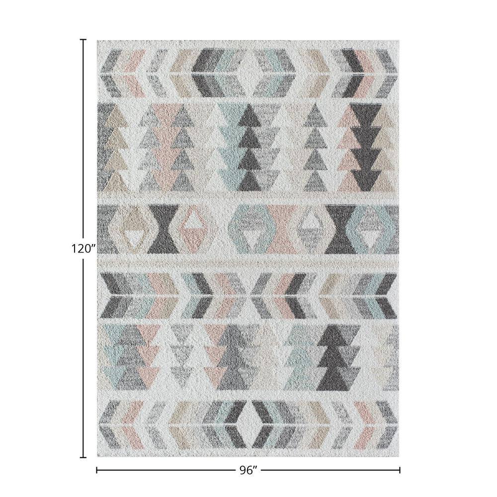 Mint Lime Gray Geometric Patterned Synthetic Area Rug