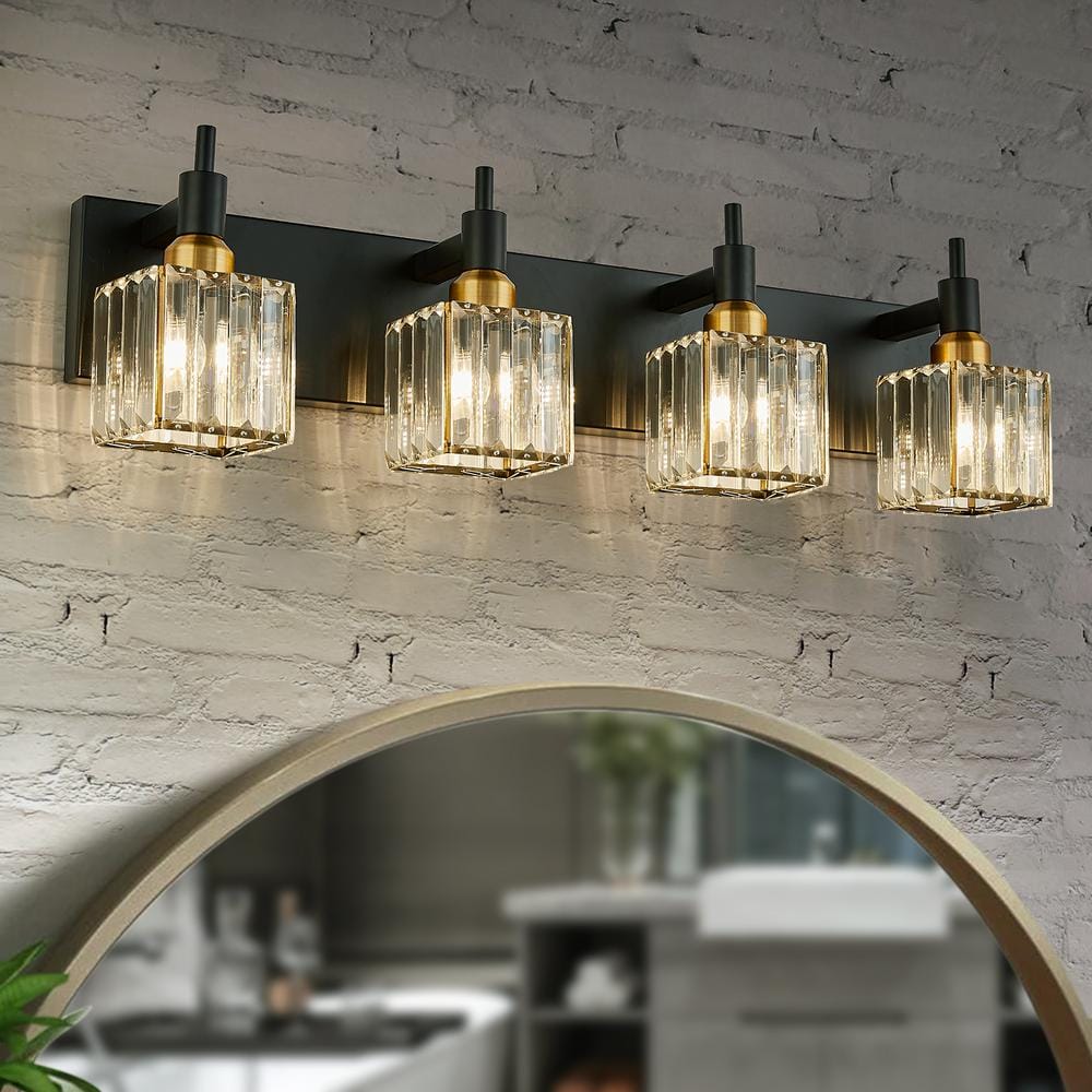27.5" Black Gold Metal Crystal Vanity Light Fixture