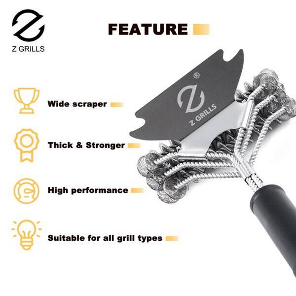 Z GRILLS BBQ Brush Scraper Cleaning Tool Triple Head Stainless