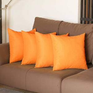 Decorative Farmhouse Orange 18 in. x 18 in. Square Solid Color Throw Pillow Set of 4