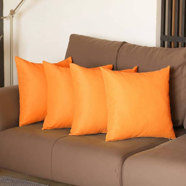 MIKE & Co. NEW YORK Decorative Farmhouse Orange 18 in. x 18 in. Square Solid Color Throw Pillow Set of 4