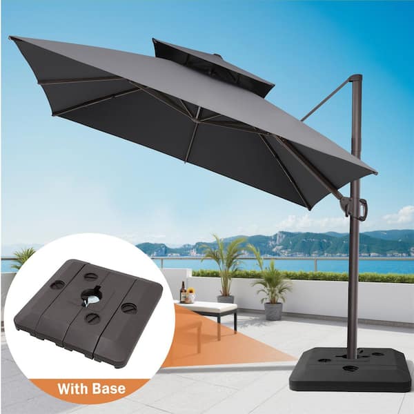 double patio umbrella stand 13ft 2 Tier Double-Sided Vented with Base, Without Lights / Beige Why settle for ordinary when have extraordinary 11 ft. x 11 ft.