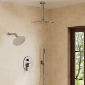 3-Spray 10 and 6 in. Dual Shower Heads Ceiling Mount and Handheld Shower Head in Brushed Nickel (Valve Included)