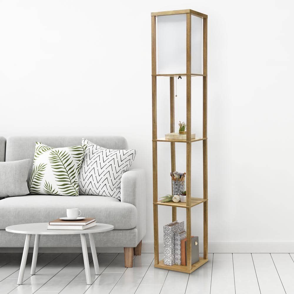 62.5" Black MDF 3-Tier Floor Lamp with Linen Shade