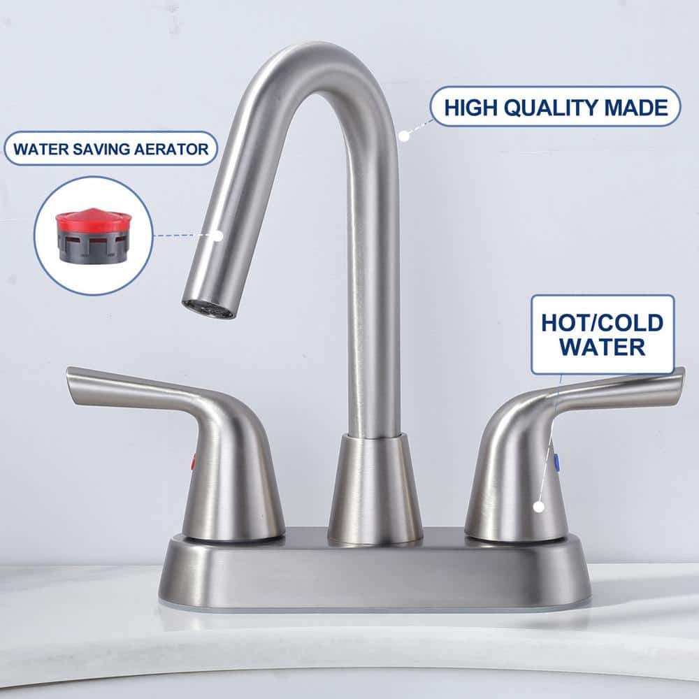 Brushed Nickel Double Handle Mid Arc Bathroom Faucet