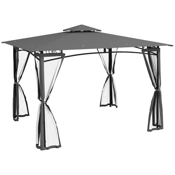 Huluwat 12 ft. x 10 ft. Dark Gray Patio Gazebo with Double Roof and Netting