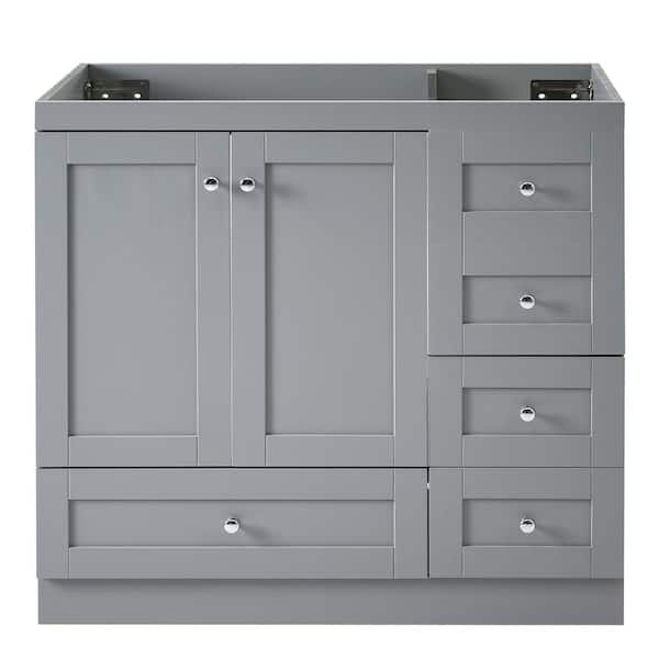 Unbranded 35 in. W x 17.3 in. D x 33.5 in. H Bath Vanity Cabinet without Top in Gray with 4 Drawers and 2 Doors