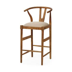 Trixie 37.5 in. Total Height Cream Upholstered Seat Brown Wood Base Stool