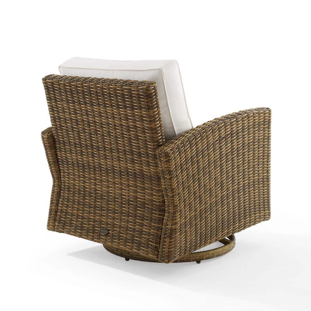 Bradenton White Cushioned Weathered Brown Wicker Swivel Rocker Chair