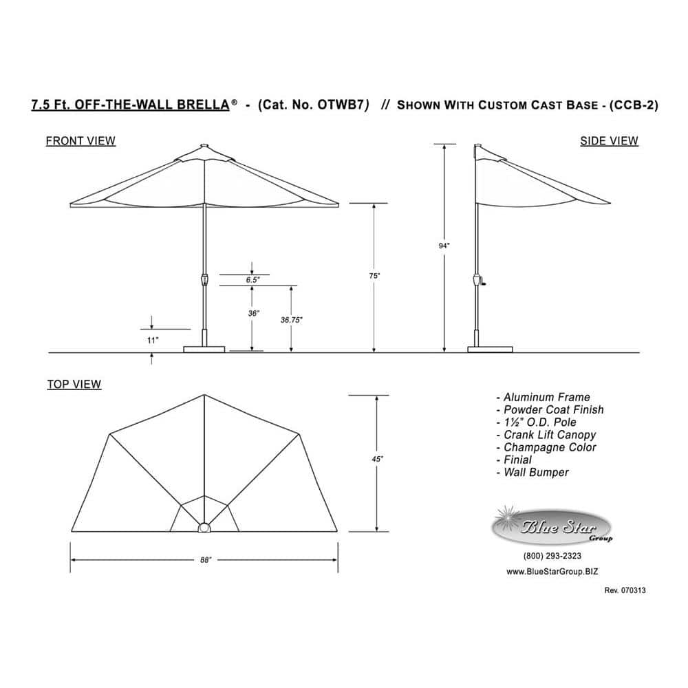 Green Olefin Half-Round Patio Umbrella with Champagne Aluminum Pole