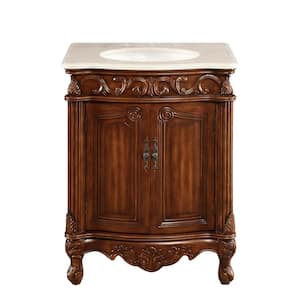 Timeless Home 27 in. W x 21 in. D x 35 in. H Single Bathroom Vanity in Brown with Beige Marble Top and White Basin
