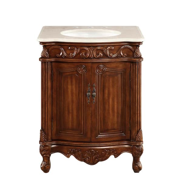 Unbranded Timeless Home 27 in. W x 21 in. D x 35 in. H Single Bathroom Vanity in Brown with Beige Marble Top and White Basin