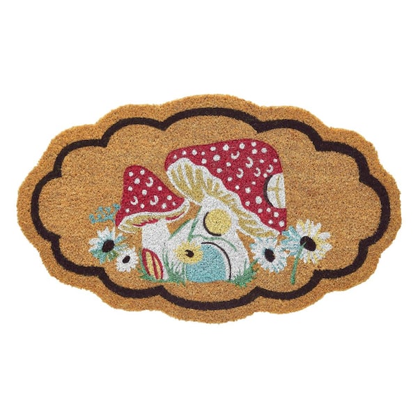Mushroom Design Scalloped Edge Indoor/Outdoor Multi-Color Coir Door Mat 18 in. x 30 in.