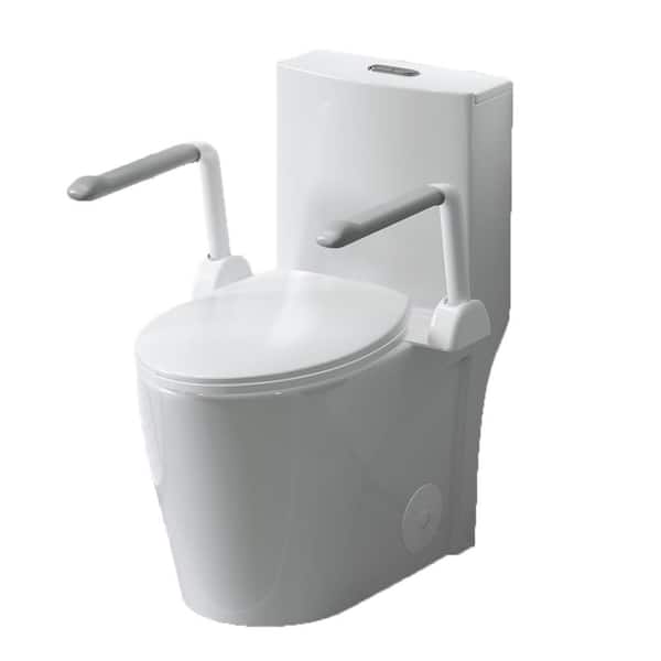 12 inch 1-piece 1.1/1.6 GPF Dual Flush Elongated Toilet in Glossy White Soft Close Seat Included with Armrest