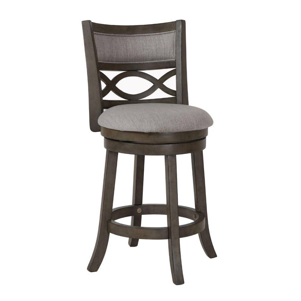 Benjara 33.25 in. Gray Low Back Wood Frame Counter stool with Fabric ...