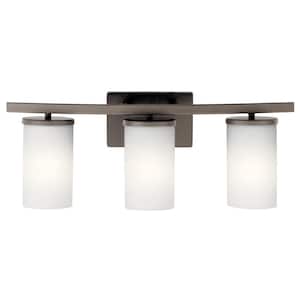 Crosby 23 in. 3-Light Olde Bronze Contemporary Bathroom Vanity Light with Satin Etched Opal Glass