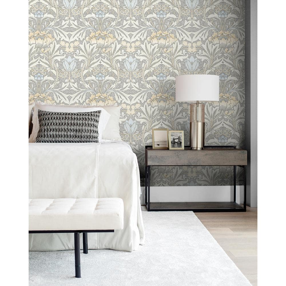 Daydream Grey & Pearl Blue Floral Peel and Stick Wallpaper