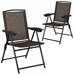Outdoor Folding Sling Metal Chairs with Steel Armrest and Adjustable Back (2-Pack)