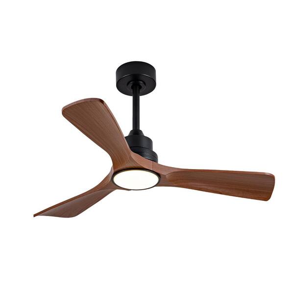 42 in. Smart Black 6-Speed ABS Brown Blades 2-Size Downrod Mount Standard Ceiling Fan with 3-Color Dimmable LED Light