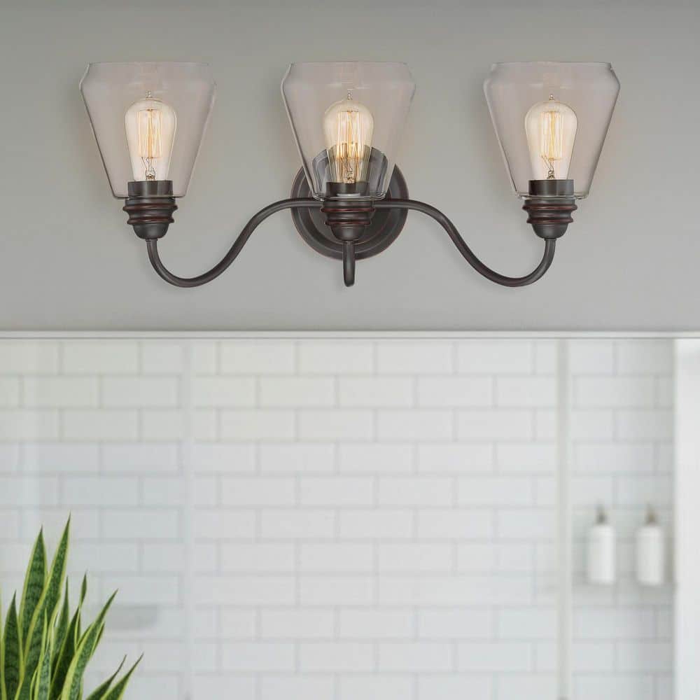 Designers Fountain Foundry 24 in. 3-Light Satin Bronze Industrial Vanity  Light with Clear Glass Shades 90203-SB - The Home Depot