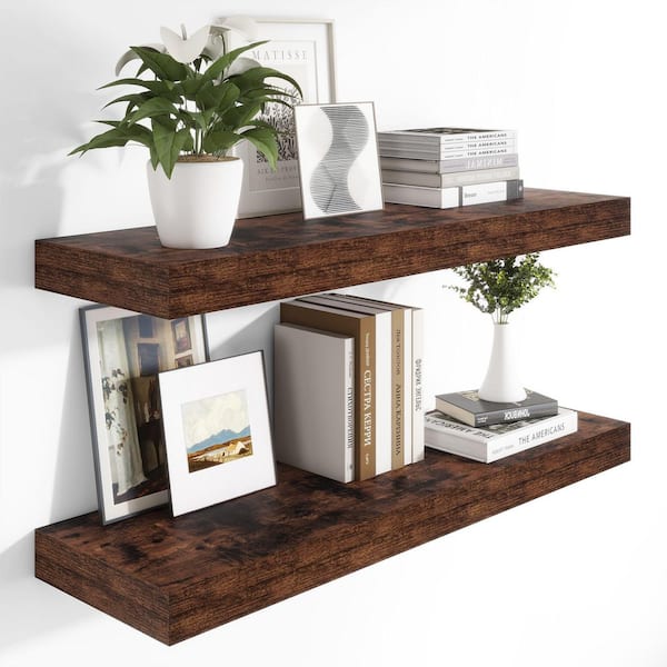 48 in. W x 12 in. D Rustic Brown Floating Shelves (Set of 2), Rustic Wood Decorative Wall Shelf for Fireplace Mantel