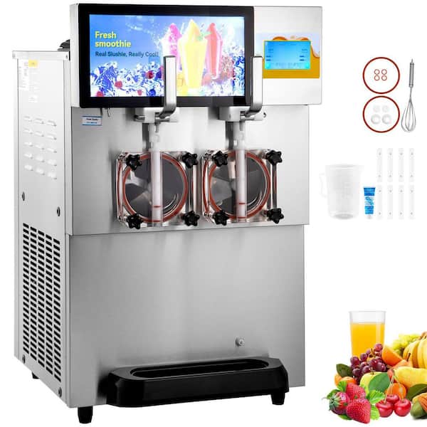 SKYSHALO 8L Commercial Slushy Machine, 1155W Double Bowl Stainless Steel, for Margaritas, 270 oz. Silver Snow Cone Machine