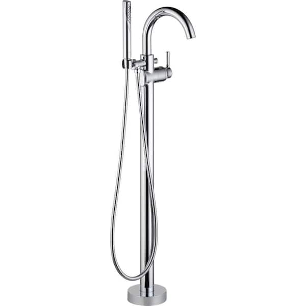 Delta Trinsic 1-Handle Floor-Mount Roman Tub Faucet Trim Kit with Hand Shower in Chrome (Valve Not Included)