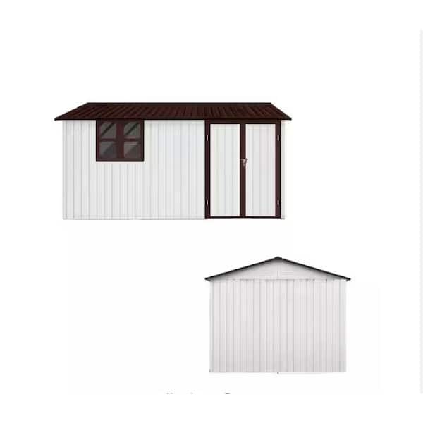 10 ft. W x 12 ft. D Metal Outdoor Garden Storage Shed with Window White and Coffee (120 sq. ft. )