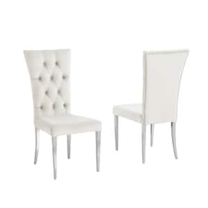 Terracotta Beige Velvet Dining Chairs in Silver (Set of 2)