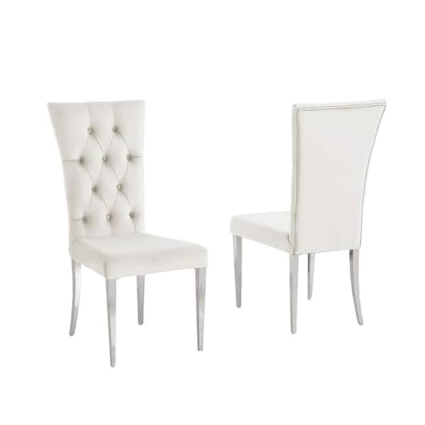 Best Master Furniture Terracotta Beige Velvet Dining Chairs in Silver (Set of 2)