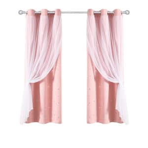 Star Pink Polyester 38 in. W x 63 in. L Insulated Grommet Sheer Blackout Curtain (Double Panel)