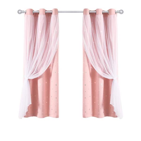 HOMEBOUTIQUE Star Pink Polyester 38 in. W x 63 in. L Insulated Grommet Sheer Blackout Curtain (Double Panel)