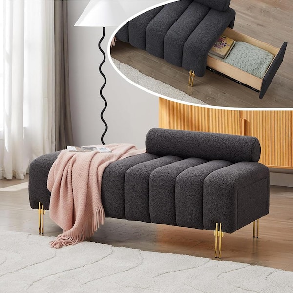 Yangming 40 in. Dark Gray Upholstered Rectangle Standard Ottoman Bench