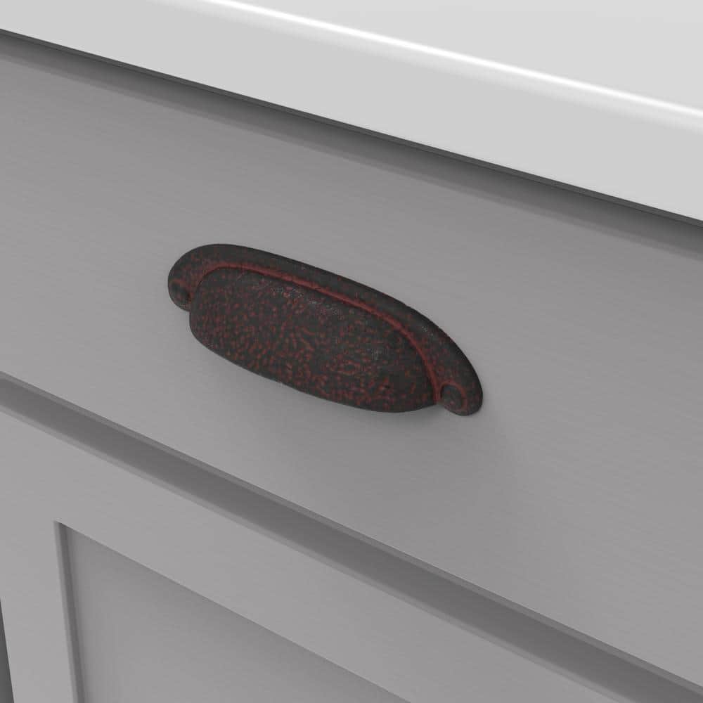 Rustic Iron Matte Finish Cup Drawer Pulls with Mounting Hardware
