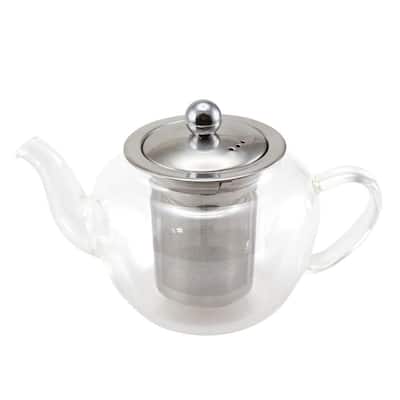 600 ml, 20 oz. (2.7 cup) Clear Glass Tea Pot with Stainless Steel Removable Lid and Infuser Basket