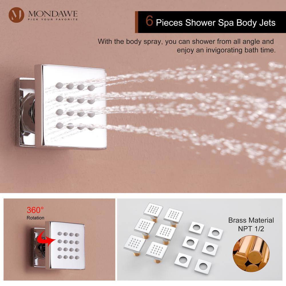 12 Inch Chrome LED Wall Mounted Rain Shower System with Handheld and Body Jets