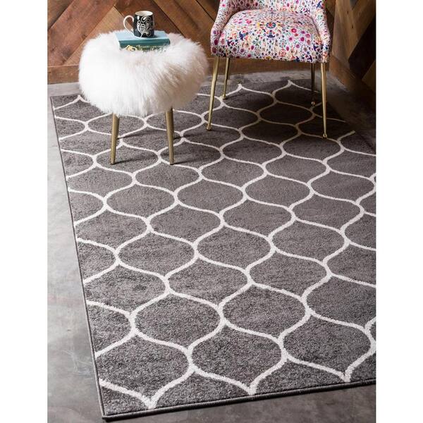 Trellis Frieze Rounded Dark Gray 3 ft. 3 in. x 5 ft. 3 in. Area Rug