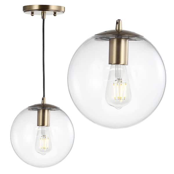 Bleecker 7.75 in. 1- Light Clear/Brass Metal/Glass Globe LED Pendant