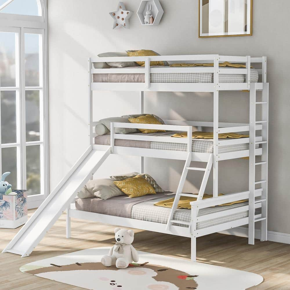 Angel Sar Angel White Twin over Twin over Full Triple Bunk Bed with ...