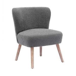 Stain Resistant Boucle Upholstered Armless Living Room Accent Side Chair with Natural Wood Finish Tapered Legs in Gray