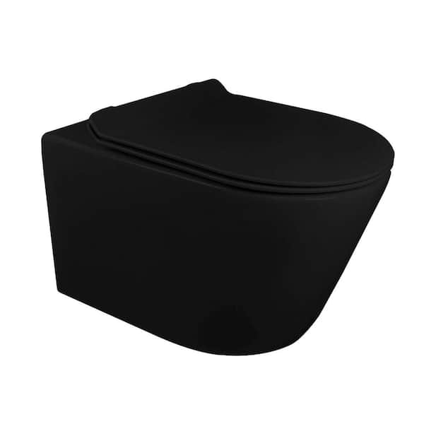 FINE FIXTURES Dakota Wall-Hung 2-piece 1.6 GPF Dual Flush Round Toilet in Black with Tank and Dual Flush Plate Seat Included