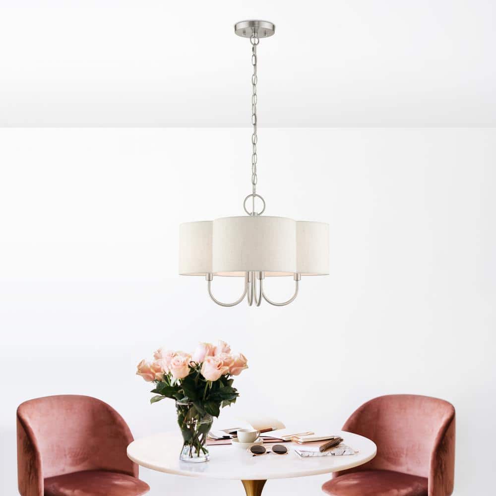 Mini Drum 4-Light Brushed Nickel Chandelier with Scalloped Shade