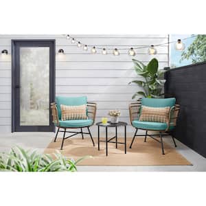 Shiloh Valley 3-Piece Black Steel Outdoor Bistro Set with Aloe Cushions